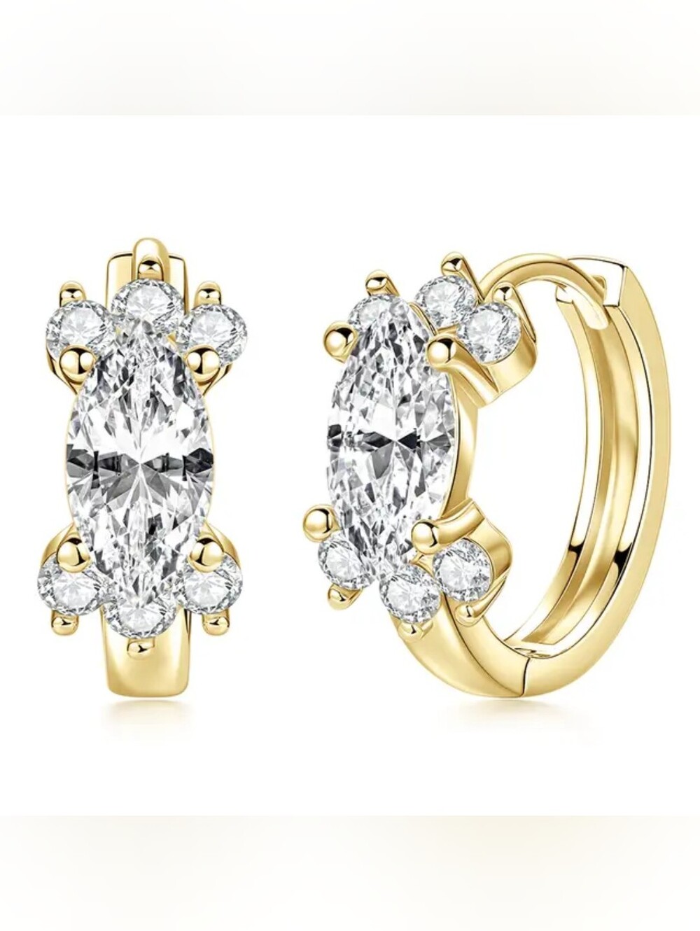 14k Gold-Filled Marquise-Cut Moissanite Hoop Earrings